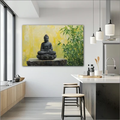 Wall Art titled: The Whisper of the Soul in a  format with: Yellow, and Green Colors; Decoration the Kitchen wall