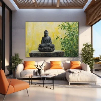 Wall Art titled: The Whisper of the Soul in a  format with: Yellow, and Green Colors; Decoration the Outdoor wall