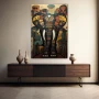 Wall Art titled: Dreamlike Elephant in a Vertical format with: Yellow, Blue, and Grey Colors; Decoration the Sideboard wall