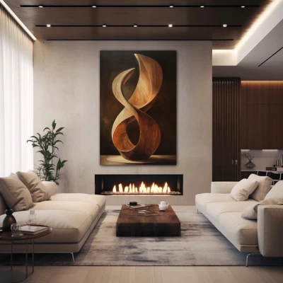 Wall Art titled: Timeless Spiral in a Vertical format with: and Brown Colors; Decoration the Fireplace wall