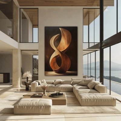 Wall Art titled: Timeless Spiral in a Vertical format with: and Brown Colors; Decoration the Above Couch wall