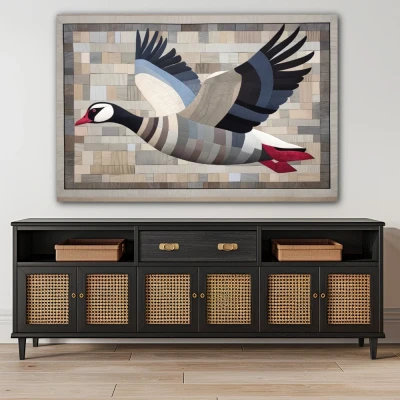 Wall Art titled: Silent Migration in a Horizontal format with: Blue, and Grey Colors; Decoration the Sideboard wall