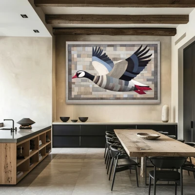 Wall Art titled: Silent Migration in a Horizontal format with: Blue, and Grey Colors; Decoration the Kitchen wall