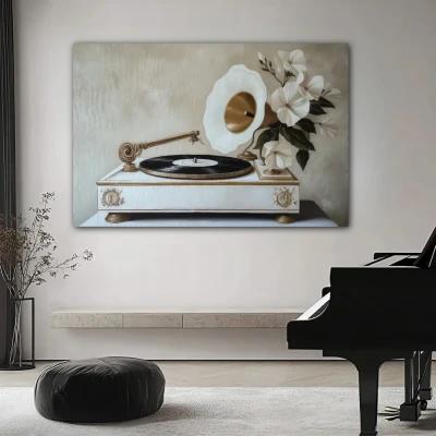 Wall Art titled: The Echo of the Past in a Horizontal format with: white, and Pastel Colors; Decoration the Living Room wall