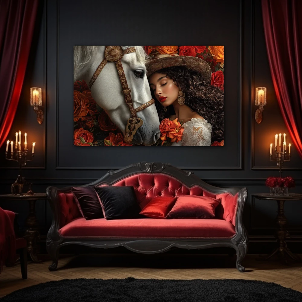 Wall Art titled: An Unbreakable Bond in a Horizontal format with: white, and Red Colors; Decoration the Above Couch wall