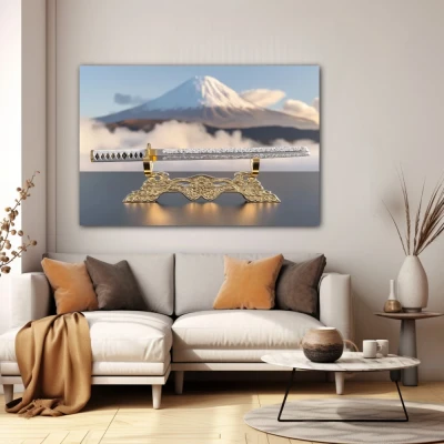 Wall Art titled: Essence of Honor in a Horizontal format with: white, Golden, and Grey Colors; Decoration the White Wall wall