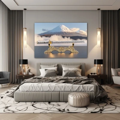 Wall Art titled: Essence of Honor in a Horizontal format with: white, Golden, and Grey Colors; Decoration the Bedroom wall