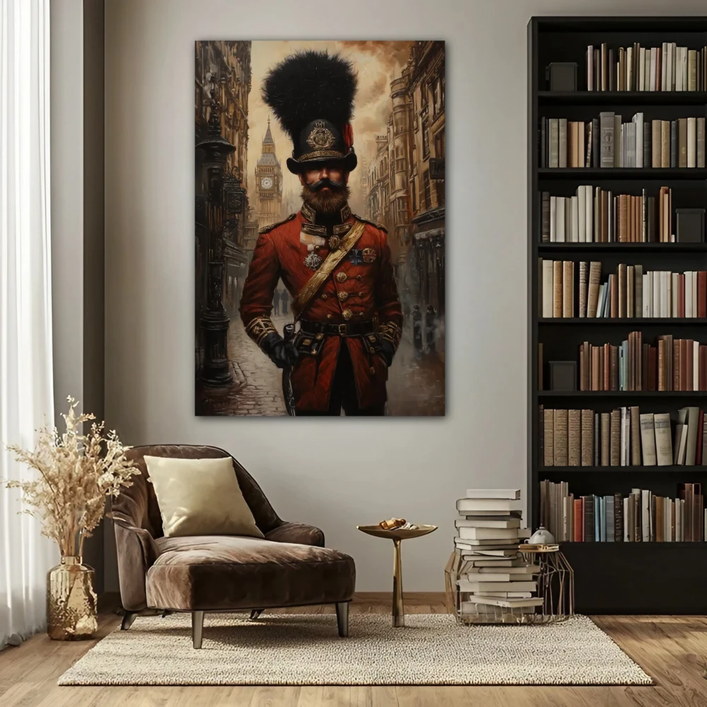 Wall Art titled: The Guardian of the Empire in a Vertical format with: Brown, and Red Colors; Decoration the Office wall