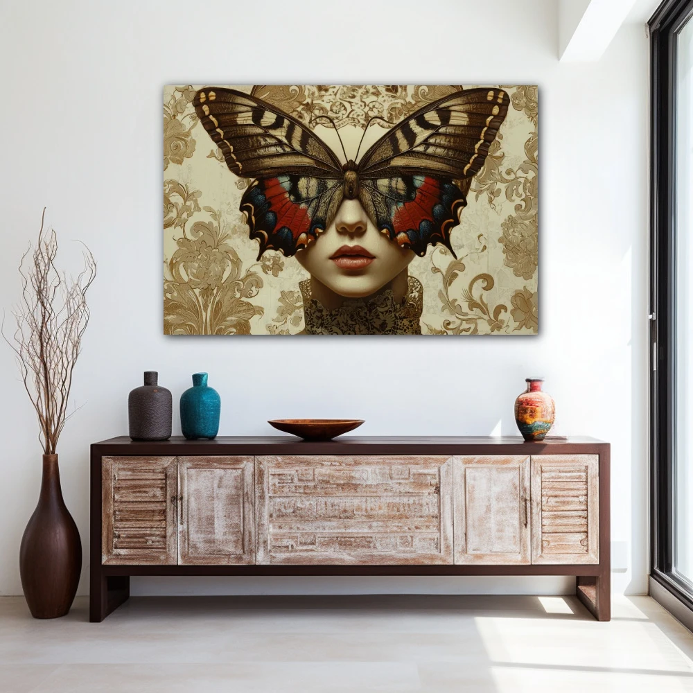 Wall Art titled: Winged Metamorphosis in a Horizontal format with: Brown, Beige, and Pastel Colors; Decoration the Entryway wall