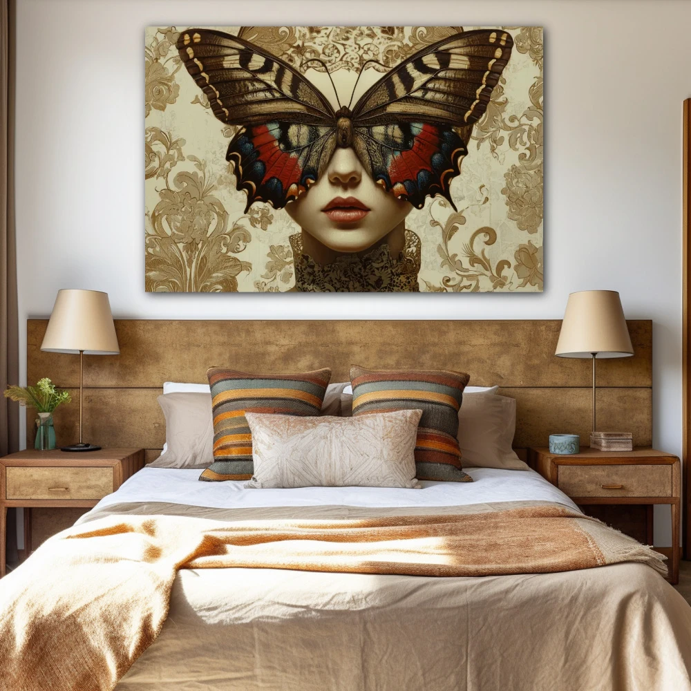 Wall Art titled: Winged Metamorphosis in a Horizontal format with: Brown, Beige, and Pastel Colors; Decoration the Bedroom wall