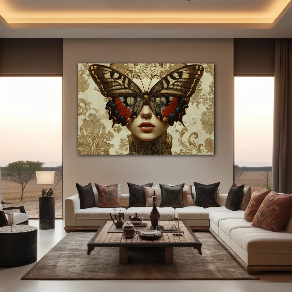 Wall Art titled: Winged Metamorphosis in a Horizontal format with: Brown, Beige, and Pastel Colors; Decoration the Living Room wall