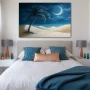 Cuadro Sueños Bajo la Luna en formato horizontal con colores Beige, Azul Marino; Decorando pared de Habitación dormitorio