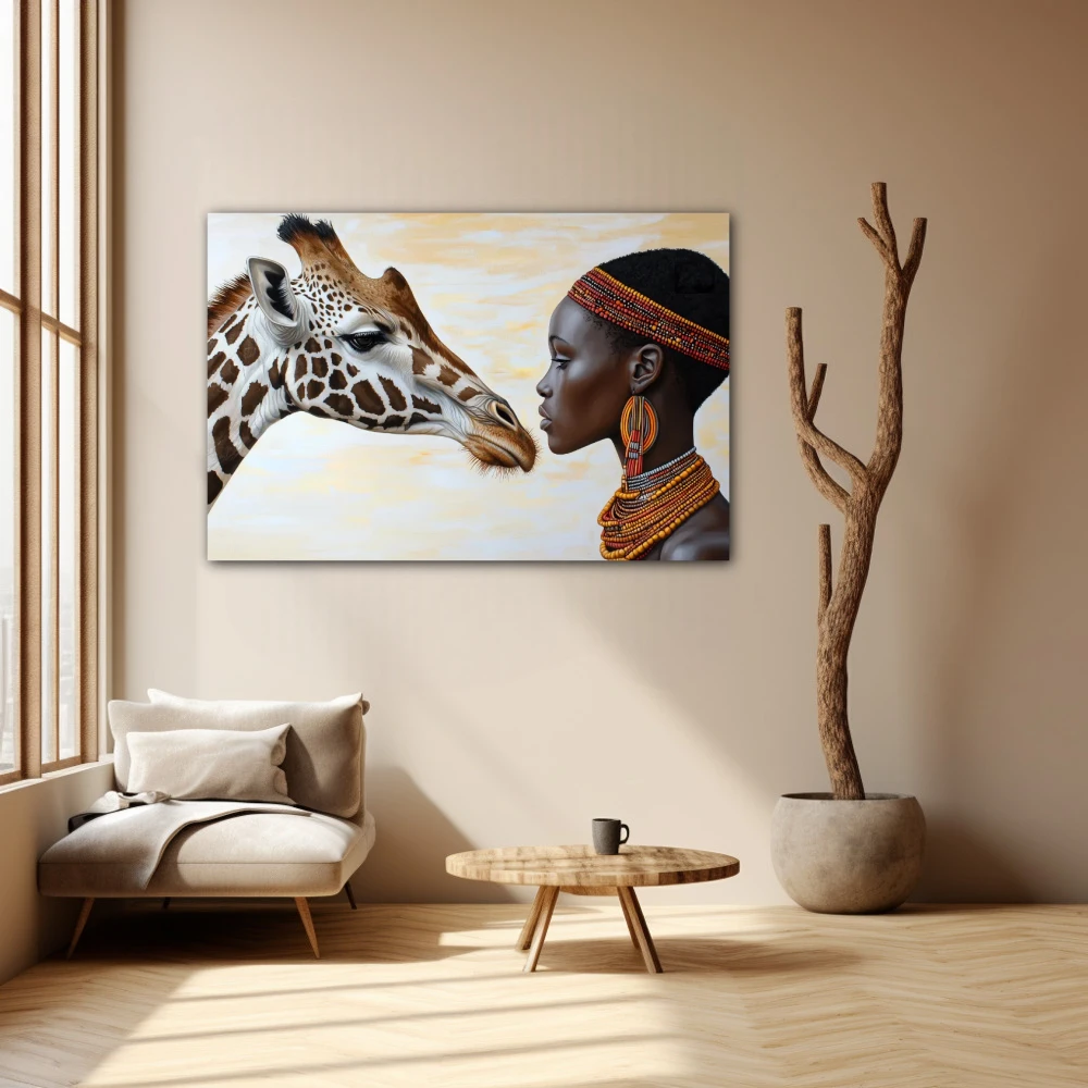 Wall Art titled: Ancestral Union in a Horizontal format with: Brown, and Beige Colors; Decoration the Beige Wall wall