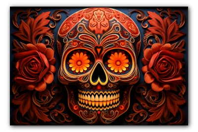 Cuadro Calavera de azúcar roja